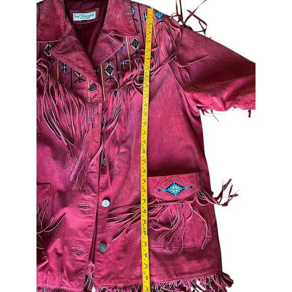 Lew Magram Suede Fringe JCK Women’s 1X Red Western Boho Embroidered Leather Coat - Picture 10 of 12